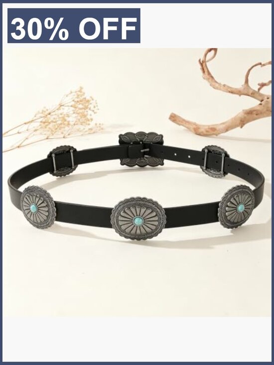 Turquoise Concho Western Belt Faux Leather Cowgirl Belt Adjustable